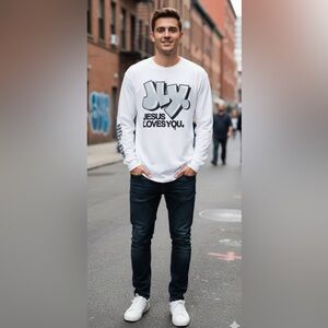 White Long Sleeve Tee with Graphic Print